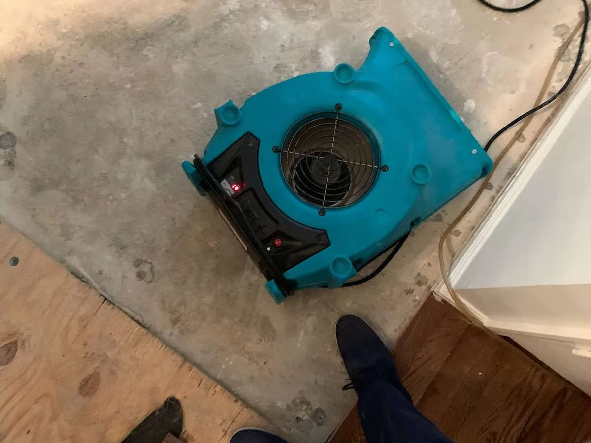 Air mover drying subfloor during Leak Detection & Repair in American Fork